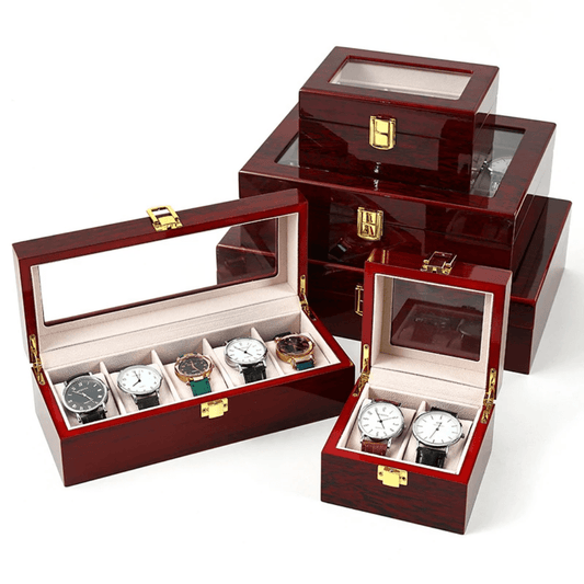 Luxurious Glossy Wooden Watch Case – 5 Slot Organizer | - Elegant Households KE