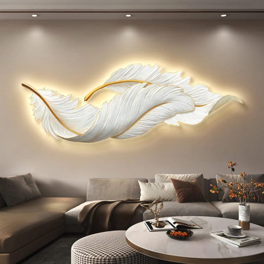 Luxury 3D Feather Wall Art with LED Backlight – Modern Home Decor | - Elegant Households KE
