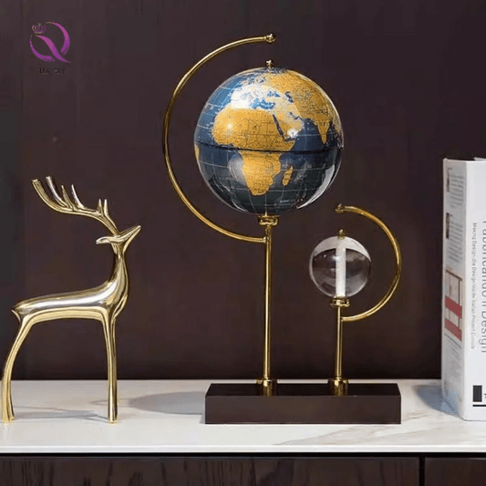 Luxury Alloy Globe Decor with Crystal Ball – Modern World Map Table Ornament | - Elegant Households KE