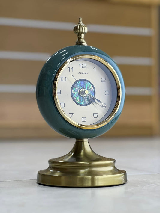 Luxury Desktop Clock with Metal Base and Marble Body – High Quality Decor | - Elegant Households KE