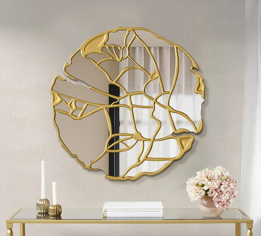 Luxury Gold Wall Mirror – Modern Abstract Frame for Living Room & Console Decoration | - Elegant Households KE