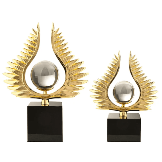 Luxury Gold Wing and Crystal Ball Decor – Modern Desktop, Console Table & Gypsum Sculpture | - Elegant Households KE