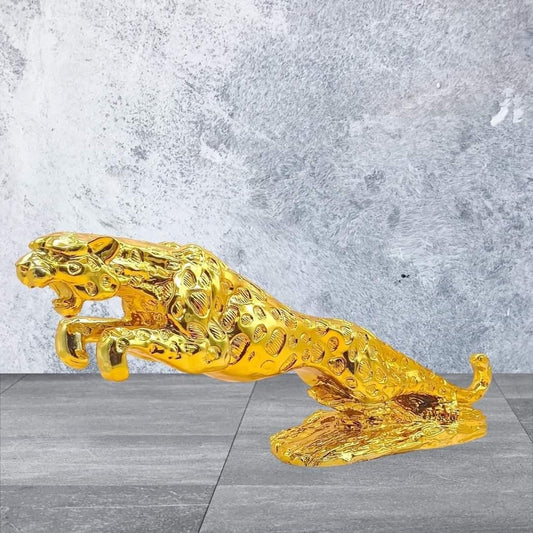 Luxury Golden Leopard Statue – Modern Decorative Leaping Panther Figurine | - Elegant Households KE