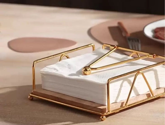 Luxury metallic serviette holder, with Bamboo place on/ napkin holder | - Elegant Households KE