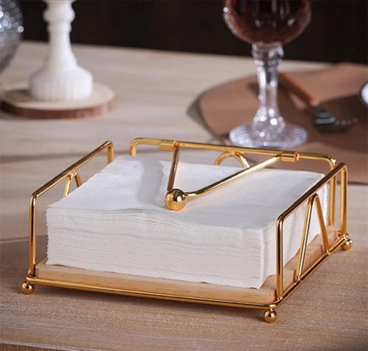 Luxury metallic serviette holder, with Bamboo place on/ napkin holder | - Elegant Households KE