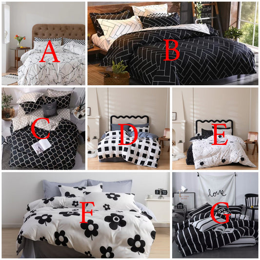 Luxury Nordic Style Duvet Cover Set – Cotton Microfiber Bedding with Bedsheet & 4 Pillowcases, Modern Black & White Striped Design (6x6 / 6x7) | - Elegant Households KE