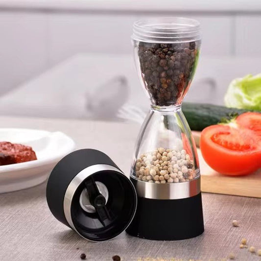 Manually adjustable thickness, hour glass 2 in 1 Dual Salt Pepper Mills, Pepper Grinder, Sesame, Spice Grinder, Kitchen spice jar* | - Elegant Households KE