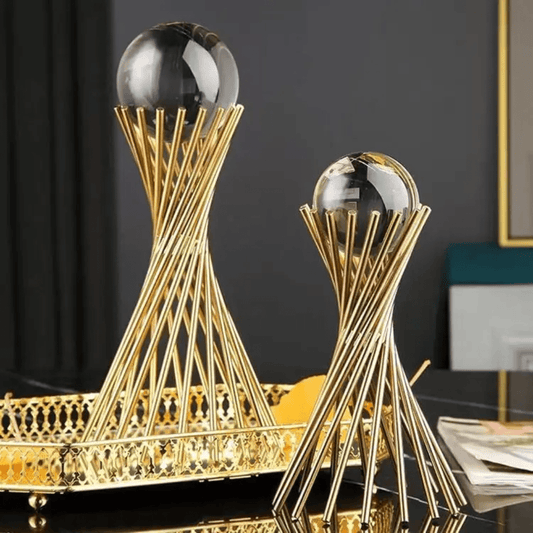 Metal Stand with Crystal Ball – Luxury Gold Decorative Sculpture for Home & Office | - Elegant Households KE