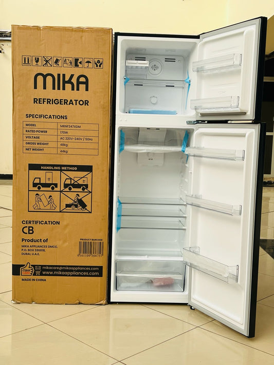MIKA Fridge 247L 2 Door Top Mount Freezer, No Frost (Frost Free), Inox Dark Matt | - Elegant Households KE