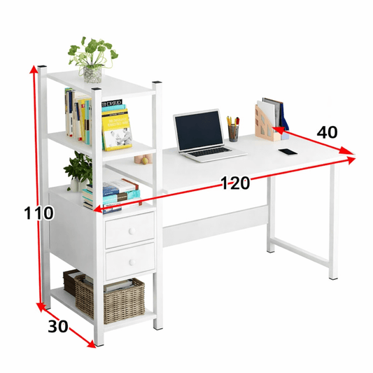 Minimalist Workstation Study Desk with Shelves 120×110×40cm | - Elegant Households KE