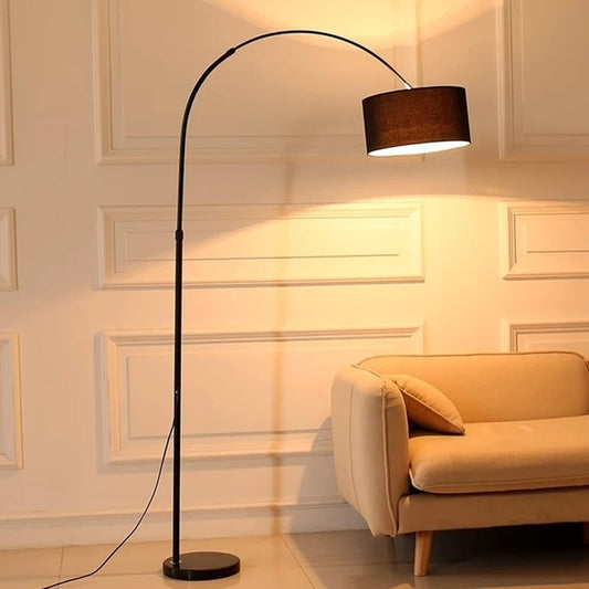 Modern Arc Floor Lamp with Fabric Shade – Elegant Standing Lamp for Living Room & Bedroom Decor | - Elegant Households KE