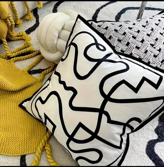 Modern Black and White Throw Pillow Cover – Abstract Geometric Cushion Cover | - Elegant Households KE