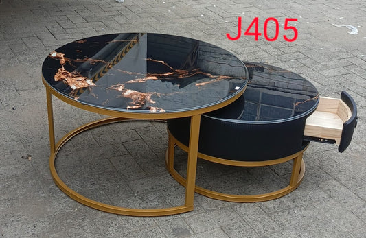 Modern Black Marble Nesting Coffee Table Set with Drawer | - Elegant Households KE
