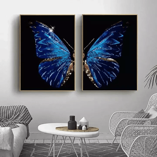 Modern Blue Butterfly Wall Art – Luxury Framed Canvas Prints for Home | - Elegant Households KE