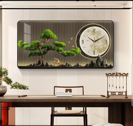 Modern Calendar Clock Wall Art – LED Landscape Wall Decor with Analog & Digital Display | - Elegant Households KE