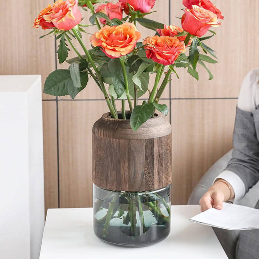 Modern creative glass vase with removable wooden decorative touch. | - Elegant Households KE