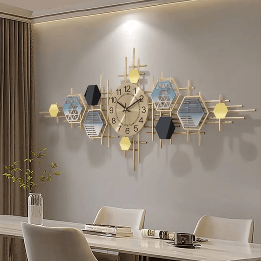 Modern Geometric Metal Wall Clock – Luxury Gold Decorative Wall Art for Living Room | - Elegant Households KE