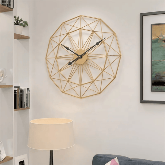 Modern Golden Metal Wall Clock – Geometric Open - Frame Design | - Elegant Households KE