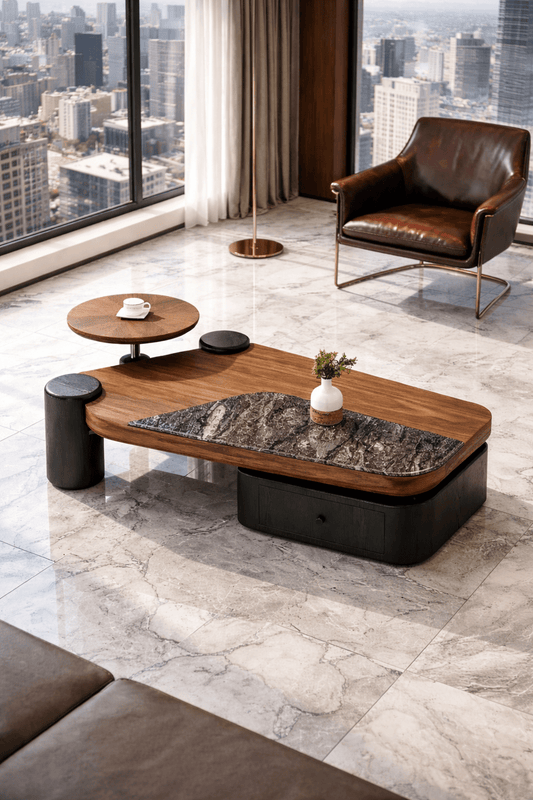 Modern Marble Top Coffee Table with Storage Drawer | - Elegant Households KE