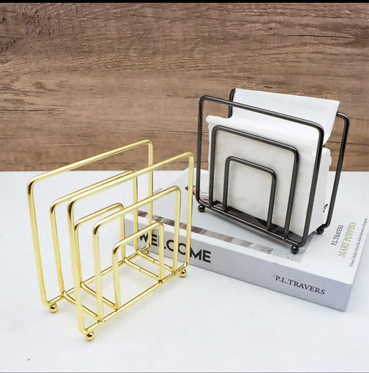 Modern Minimalist Metallic Serviette Holder – Black & Gold Napkin Organizer | - Elegant Households KE