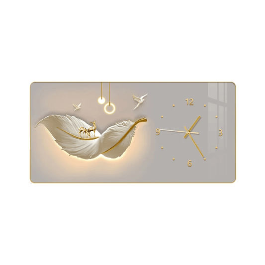 Modern Porcelain Feather Wall Clock – Luxury 3D Mural Art Painting for Home Decor | - Elegant Households KE