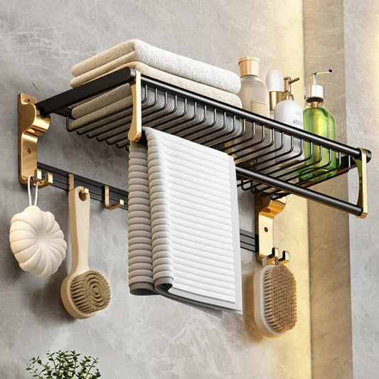Multifunctional Bathroom Towel Rack with Shelf & Hooks | - Elegant Households KE