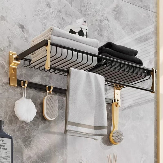 Multifunctional Bathroom Towel Rack with Shelf & Hooks | - Elegant Households KE