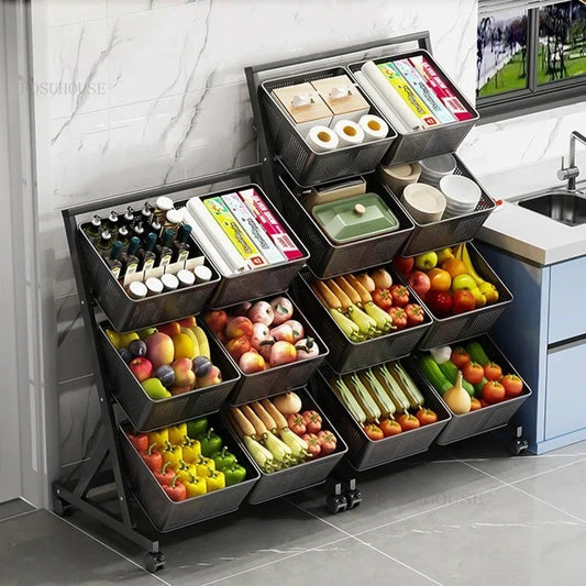 Multifunctional Metallic Vegetable/Fruits Cart Storage Rack | - Elegant Households KE