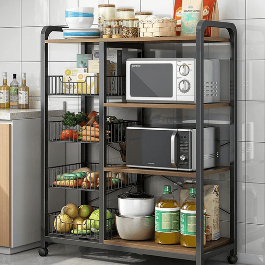 Multifunctional Strong metallic Kitchen rack with movable & lockable wheels | - Elegant Households KE