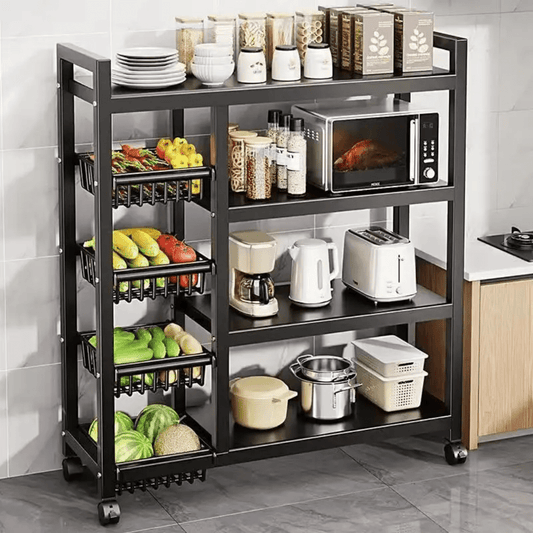 Multifunctional Strong metallic kitchen rack with movable & lockable wheels | - Elegant Households KE