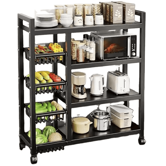 Multifunctional Strong metallic kitchen rack with movable & lockable wheels | - Elegant Households KE
