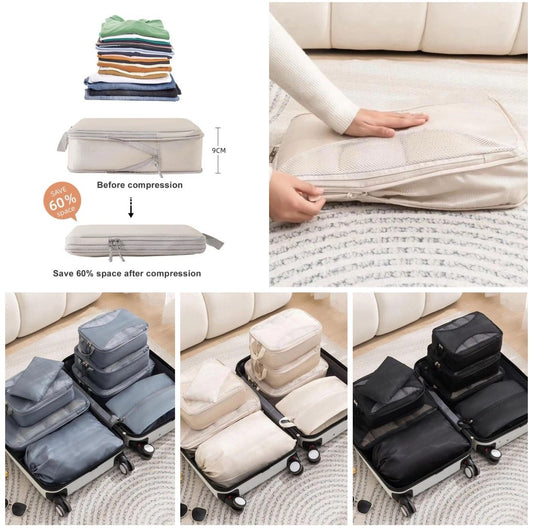 New Space Saver 8pcs Travel Suitcase Compression Cubes/Luggage Organizers | - Elegant Households KE