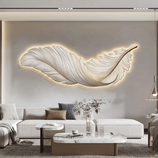 Nordic Feather Wall Art with LED Backlight – Modern 3D Decorative Wall Sculpture | - Elegant Households KE