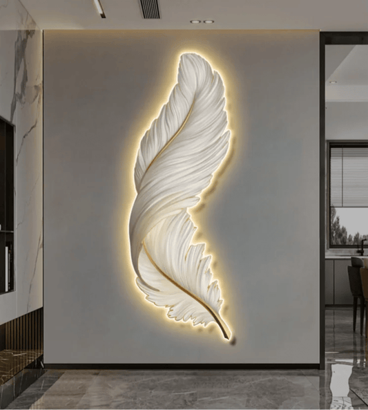 Nordic Feather Wall Art with LED Backlight – Modern 3D Decorative Wall Sculpture | - Elegant Households KE