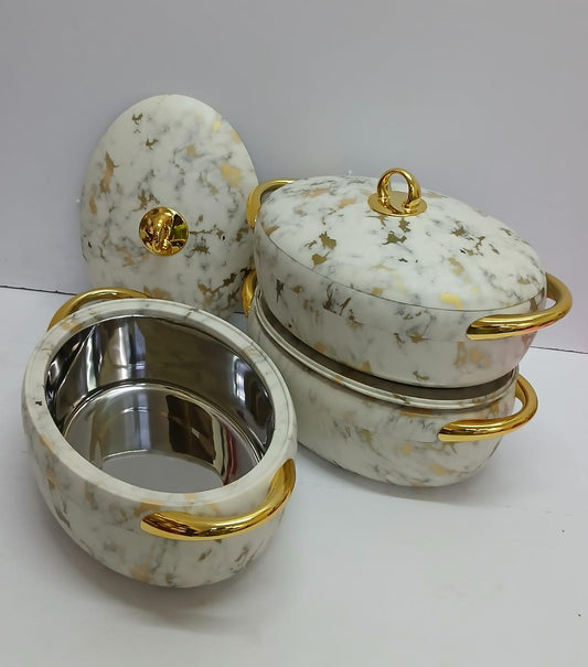 Nordic Insulated Hotpots Marble Effect – 3 - piece Food Warmer Set | - Elegant Households KE