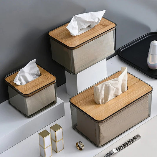 Nordic minimalist tissue box /Serviette holder with bamboo lid | - Elegant Households KE