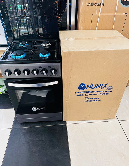 Nunix 4 Gas Burners , Gas Oven Cooker with black Finish | - Elegant Households KE