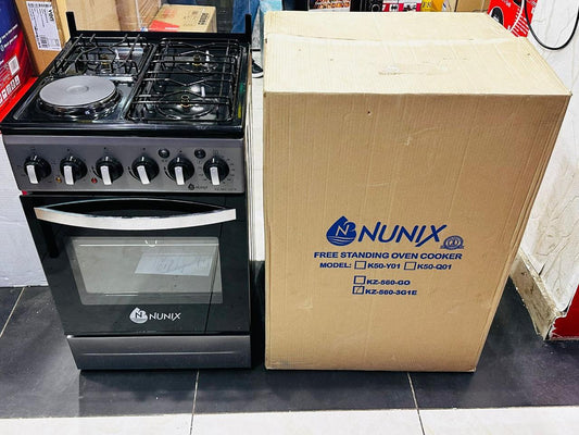 NUNIX COOKER, 3 Gas + 1 Electric Hot Plate, Electric Oven( KZ - 560 - 3G1E ) | - Elegant Households KE