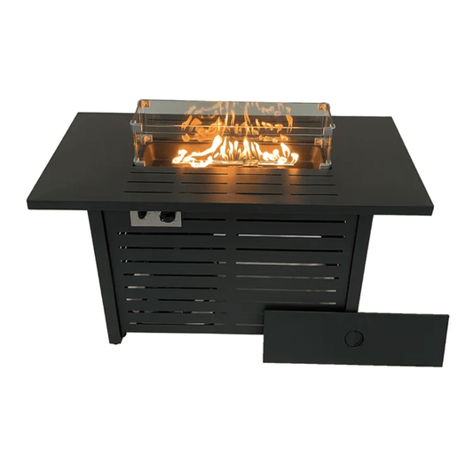 Outdoor Gas Fire Pit Table with Glass Wind Guard & Lava Rocks | - Elegant Households KE