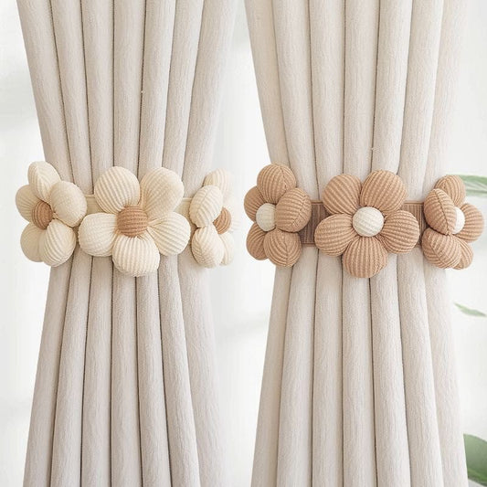 Pair Flower Curtain Tiebacks – Handwoven Decorative Drape Holders | - Elegant Households KE