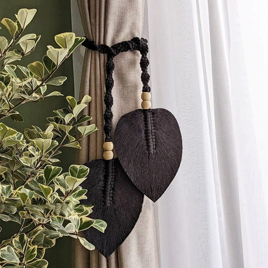 Pair of Boho Leaf Curtain Tiebacks – Handmade Woven Straps | - Elegant Households KE
