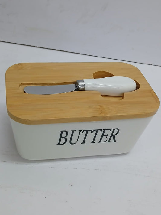 Rectangular Butter Dish – Ceramic & Bamboo Lid in Kenya