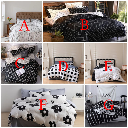 Luxury Nordic Style Duvet Cover Set – Cotton Microfiber Bedding with Bedsheet & 4 Pillowcases, Modern Black & White Striped Design (6x6 / 6x7)