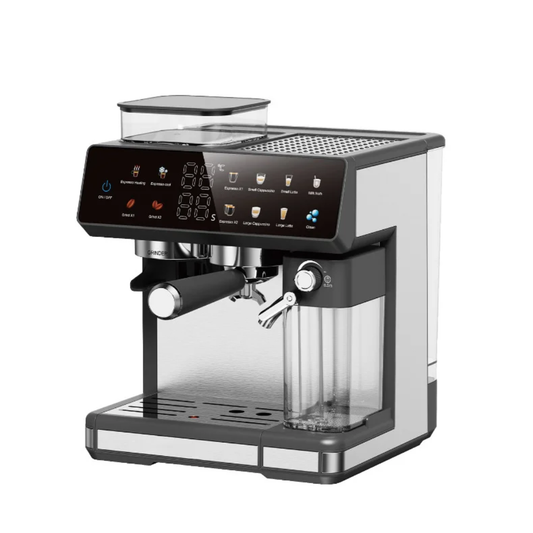 DSP 3-in-1 Espresso Coffee Maker – 20 Bar Automatic Coffee Machine with Touch Screen, Built-in Grinder, and Milk Frother