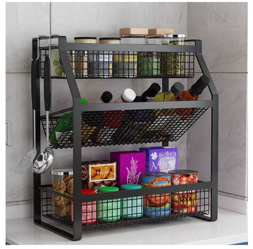 3TIER MULTIFUNCTIONAL METALLIC KITCHEN SPICE RACK