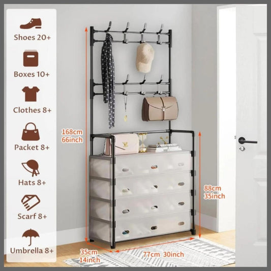 Five Tier Shoe Rack with 8 Utilities Hooks