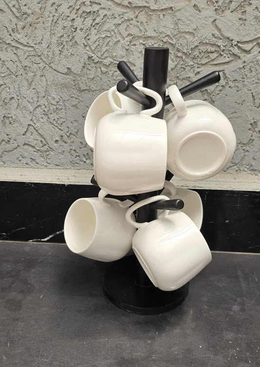6pcs Unique Cappuccino Cups with Bamboo Stand