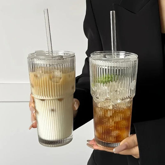650ml ribbed glass tumbler