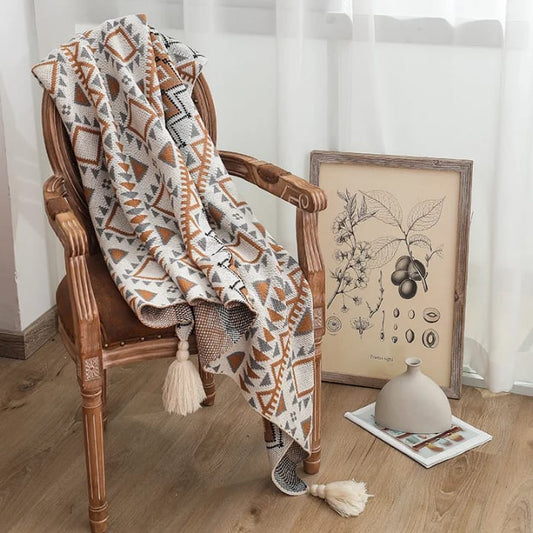 Nordic Bohemian knitted throw blankets with tassels
