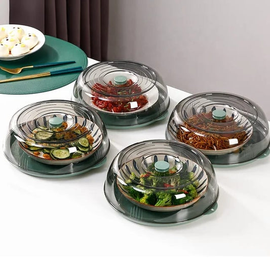 Round Acrylic Clear Food cover with base dish Microwavable | - Elegant Households KE